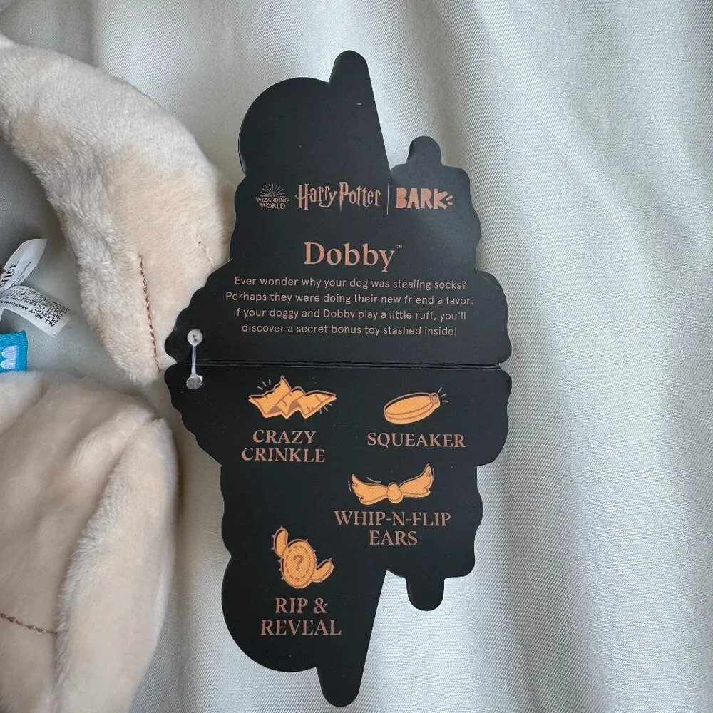 NWT, Bark Box Dog Toy DOBBY, M-L Dogs 20+ lbs., Tan/Brown Plush, Harry Potter